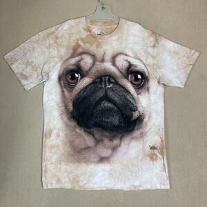 The Mountain T Shirt Mens L Brown Tie Dye Pug Face Print Short Sleeve Crew Neck
